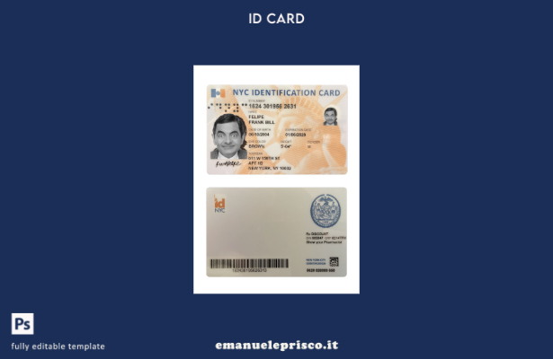 modello di carta d'identità USA New York in stile verificato